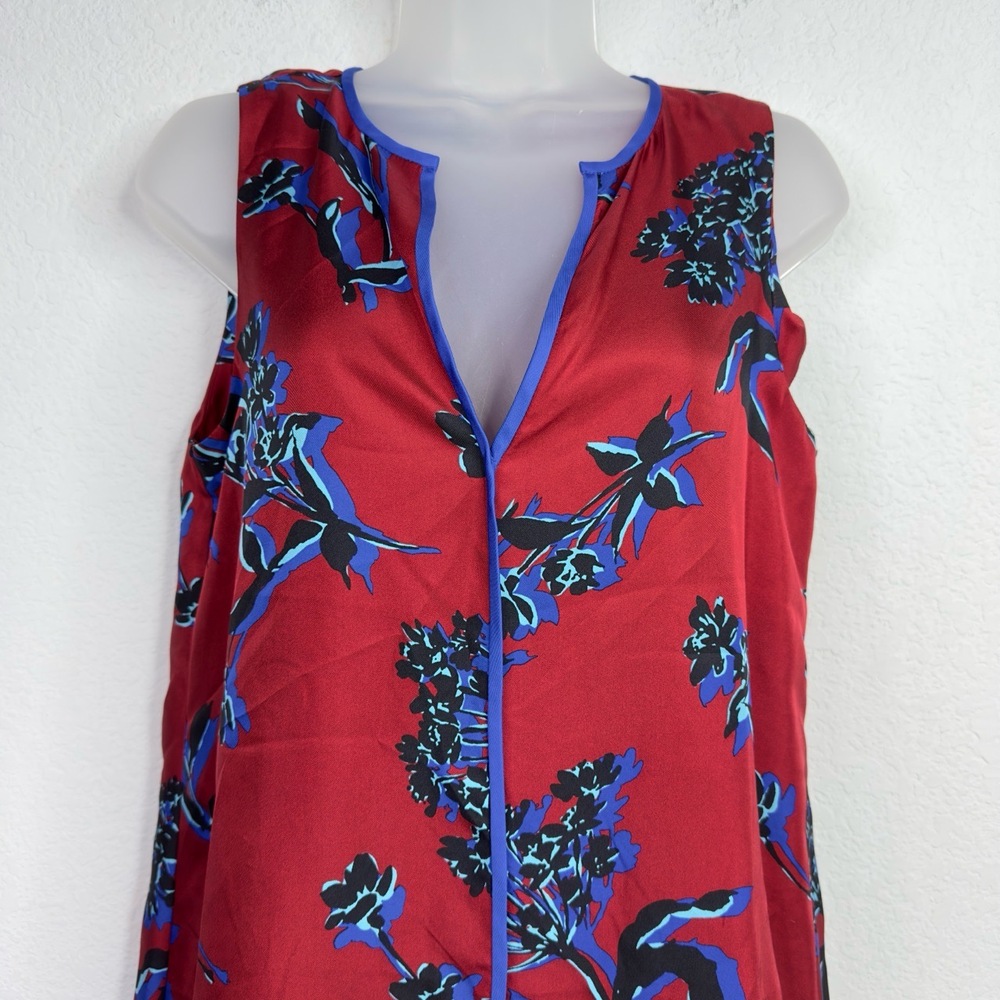 J.Crew Shirt Women 4 Red Blue Silk Floral Sleeveless Dark Romantic Career Preppy - Picture 2 of 5